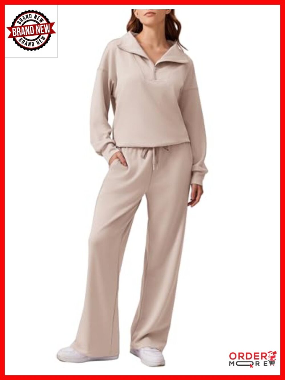 PINSPARK 2 Piece Half Zip Oversized Sweatshirt Wide Leg Sweatpants Lounge Set
